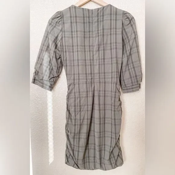 ZARA Bodycon Khaki green Plaid Long Sleeve Mini Dress Sz Small 181/009 - Picture 5 of 8